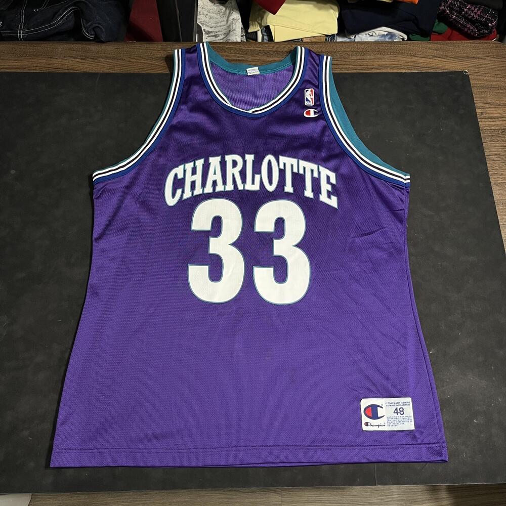 Vintage Charlotte Hornets Jersey Mens 48 Purple NBA Basketball Mourning Champion
